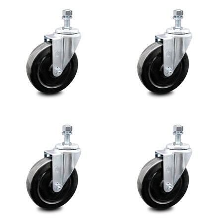 Service Caster 5 Inch Hard Rubber Wheel Swivel 1/2 Inch Threaded Stem Caster Set SCC-TS20S514-HRS-121315-4